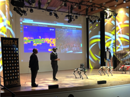 UMBC's Center for Real-time Distributed Sensing and Autonomy student researchers leading a demonstration of their autonomous robots.