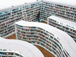 A picture of books in a shelf.
