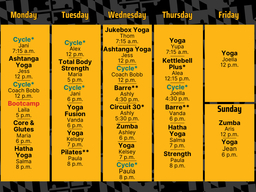 Group Fitness Scheudle Fall 2025