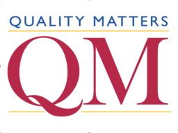 Quality Matters logo with bold red “QM,” blue “QUALITY MATTERS” text above, and yellow lines above and below.