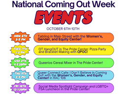 List of all the events the Pride Center is hosting during the week of October 6th-10th.