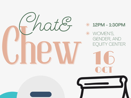 A text image featuring the words Chat and Chew - 16 October - In multicolor font.