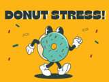 Illustration of a donut character with arms and legs, promoting "Donuts with Dr. Kersh" event on May 12 at 9 PM in Library Plaza, hosted by UMBC Division of Student Affairs.