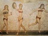 Women exercising in bikinis on a mosaic in the Villa Romana del Casale near Piazza Armerina, Sicily.