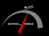 speedometer with red needle pointing high, labeled “MOVING the NEEDLE” and “AI, UNSCRIPTED SPECIAL EDITION” at the top